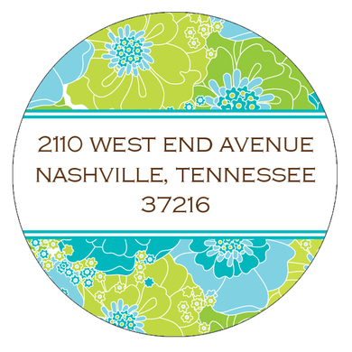 Modern Floral - Blue and Green Round Address Labels